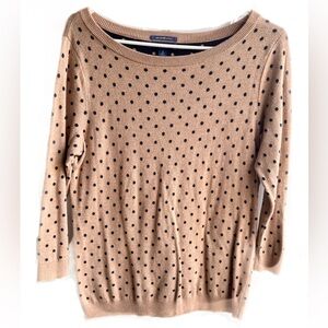 Lands' End Sweater SMALL Supima Cotton Knit Brown Black Polka Dots 3/4 Sleeves
